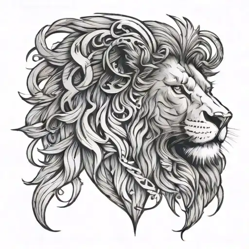 A Detailed Sketch Of A Lion Wearing A Virgo Symbol Necklace