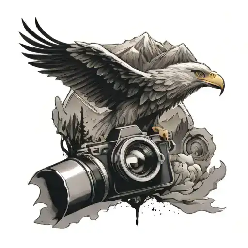 Simple Camera Surrounded By Mountain Landscape Featuring A Soaring Eagle