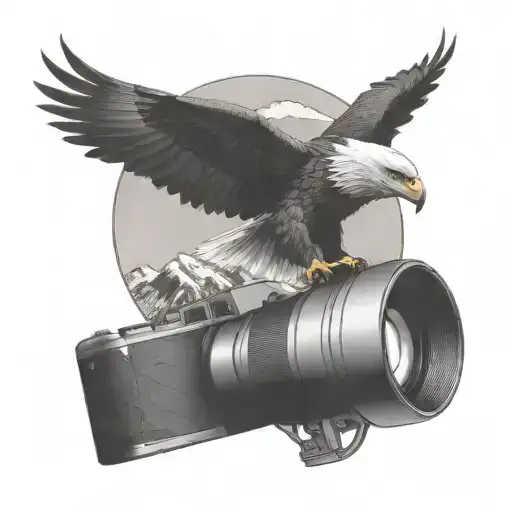 Simple Camera Surrounded By Mountain Landscape Featuring A Soaring Eagle