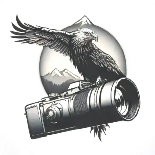Simple Camera Surrounded By Mountain Landscape Featuring A Soaring Eagle