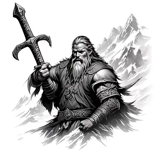 Mountain Viking Warrior Wielding A Sword