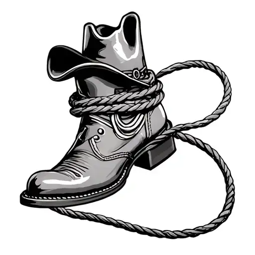 Cowboy Boot Hat On Top Lasso Wrapped