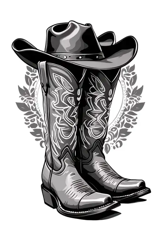Cowboy Boots With Flat Bill Hat On Side View