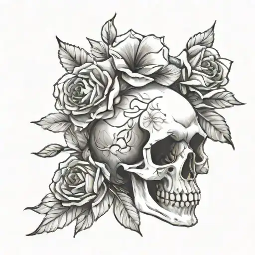 Skull And Flower Blooming