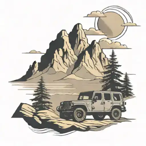 Mountain Scene With A Jeep Driving