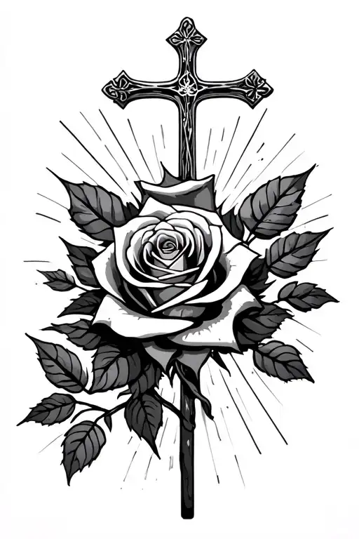Roses With Light Beams And A Biblical Cross