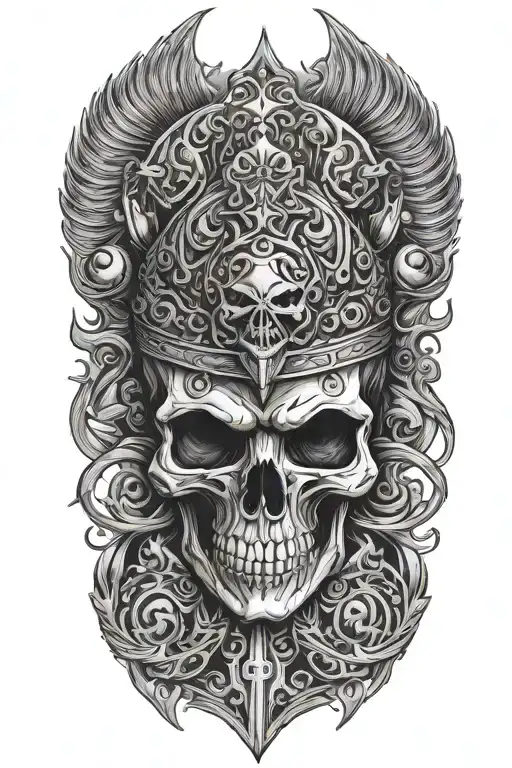 Skull Helm With Fire On Ears Surrounded