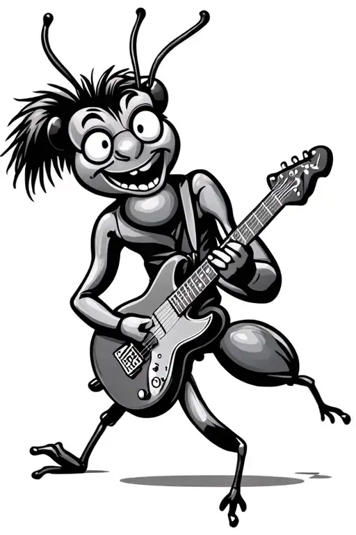 Cartoon Ant Character Who Plays On Guitar Like Angus Young