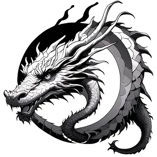 Dragon With Moon Surrounded