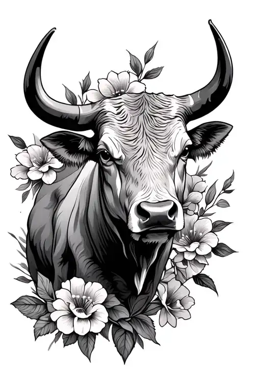 Full Bull And Flowers