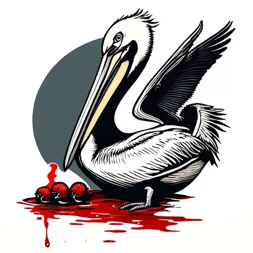 A Pelican Tattoo Outline Depicting The Bird Feeding Its Young With Its Own Blood