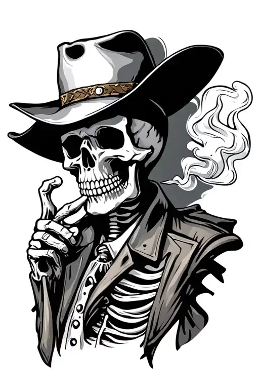 Cowboy Skeleton Smoking