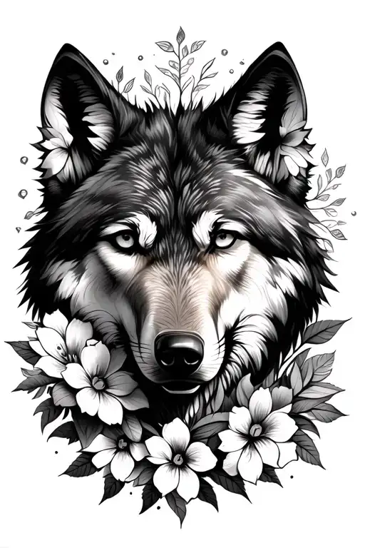 Mandala Design Incorporating A Wolf Face And Flowers
