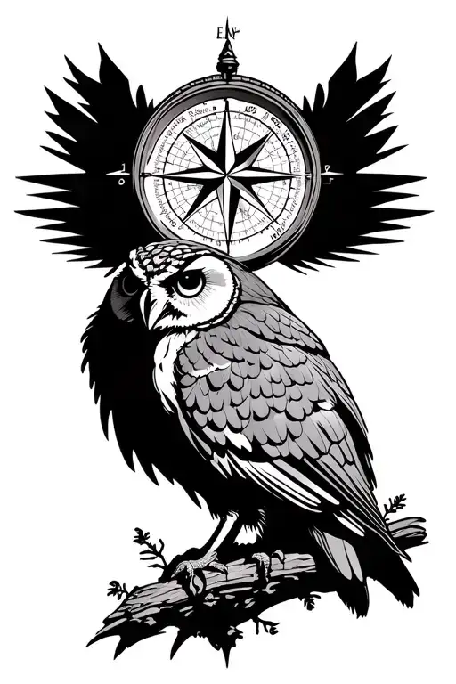 Compass Map Mountains Owl