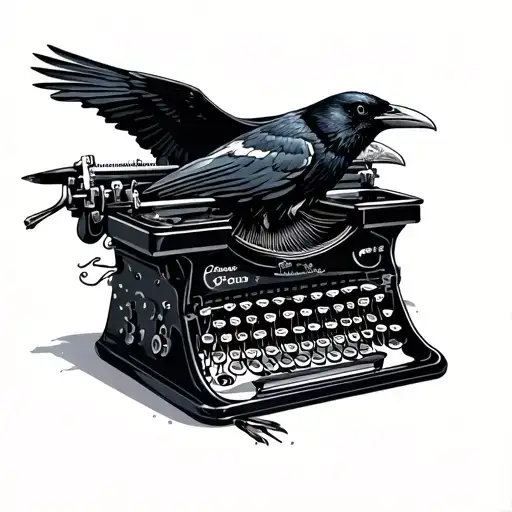 Raven And Typewriter Surrounded