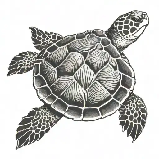Sea Turtle With Palm Tree On Back