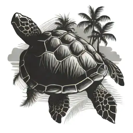 Sea Turtle Islandwith Palm Tree Growing On Back