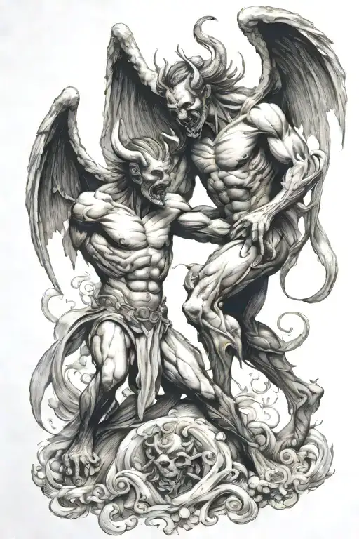 Demon And Angel Fighting Each Other