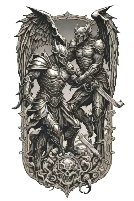 Demon And Angel Knight Fighting Each Other