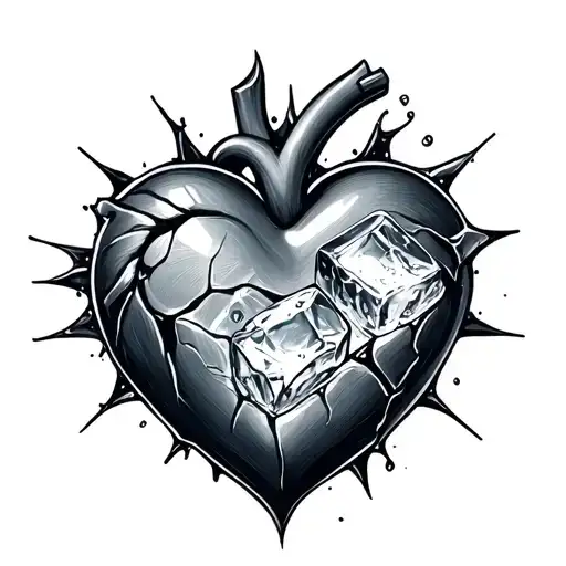 Broken Heart With A Ice Cube In The Center All