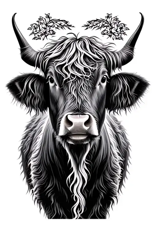 Scottish Cattle With Highlands In Black Grey Style