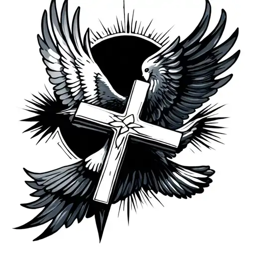 Cross And A Dove Flying