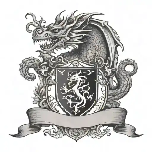Dragon Family Crest With Scroll