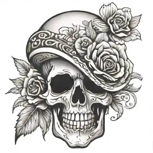 Dia De Los Muertos Skull Real With Cross And Flower
