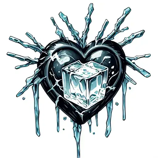 Broken Heart With A Ice Cube Inside And Hanging Ice Stakes