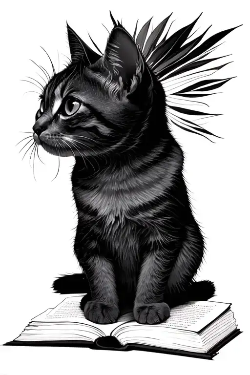 Book Open In Front With Small Cat Sitting Alone