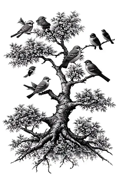 Tree And Sparrows