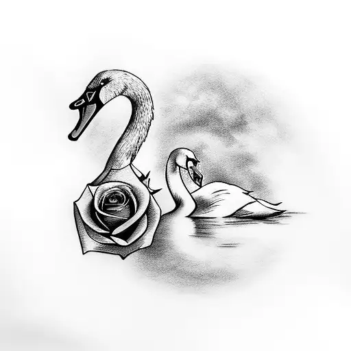 Swan With Rose By A Mountain