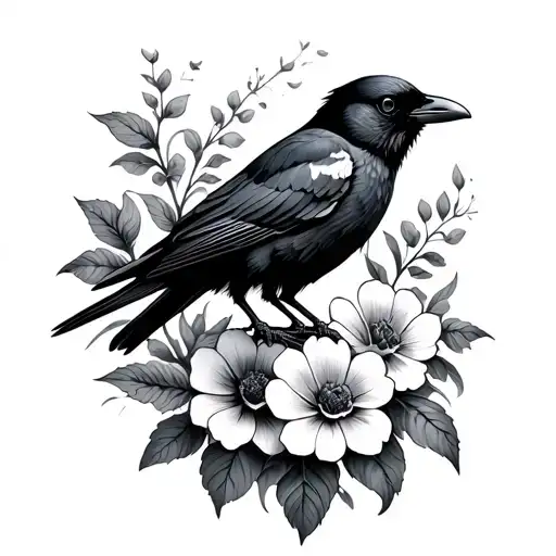 Hourglass Flowers Crow Perched On Top