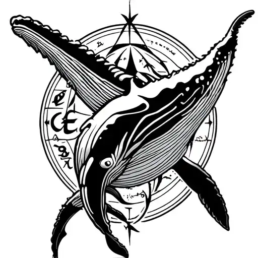 Humpback Whale Tribal With Astro Sign Cancer Pisces Sagittarius