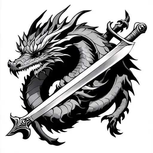 Dragon Wrapped Around A Sword