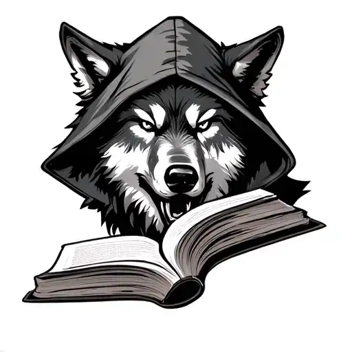 Hooded Reader Realistic Below Angry Wolf