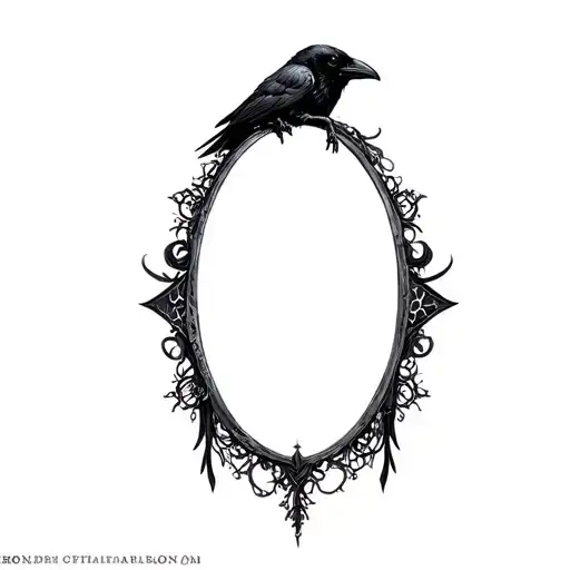 Oval Shaped Gothic Raven With Black Lace And Arcane Symbols Incorporated