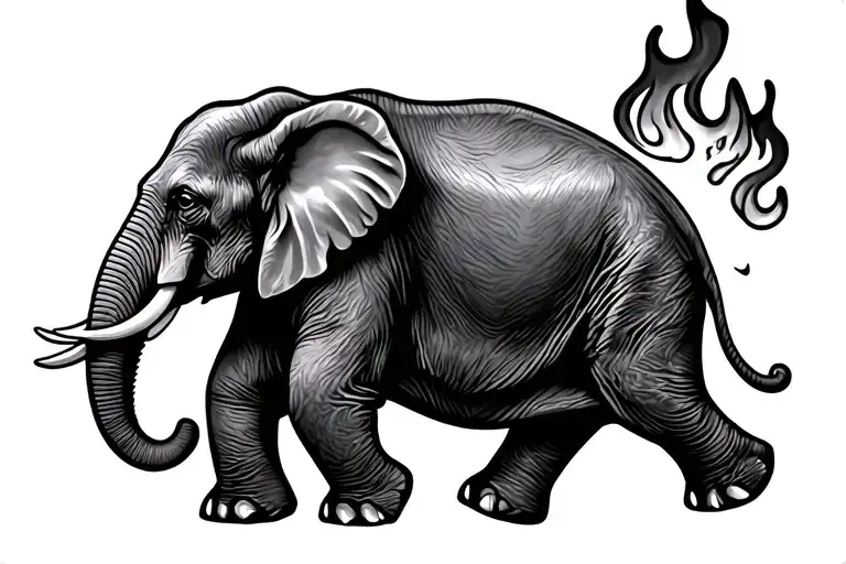 Water Fire Elephant Walking