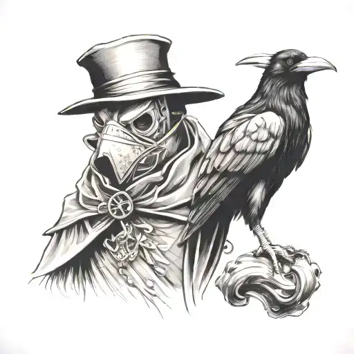 Plague Doctor With Raven Perched