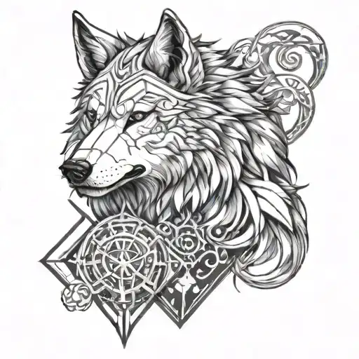 Wolf Anime Viking With Metatron Cube