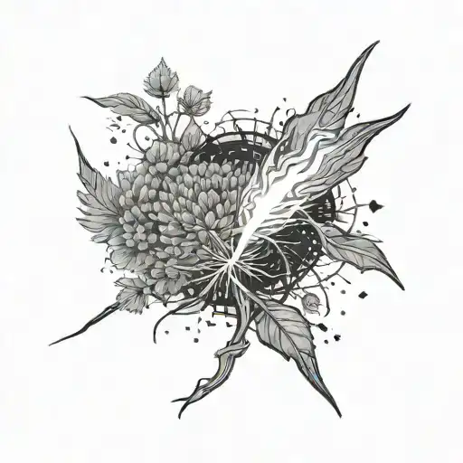 A Black Background With A Lightning Bolt And A Dandelion