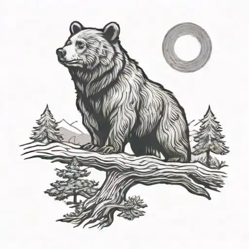 Sun Shining With Cedar And Bear Walking Along