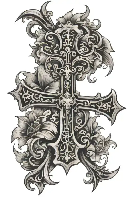 Chistian Cross With Heraldic Lily Flower