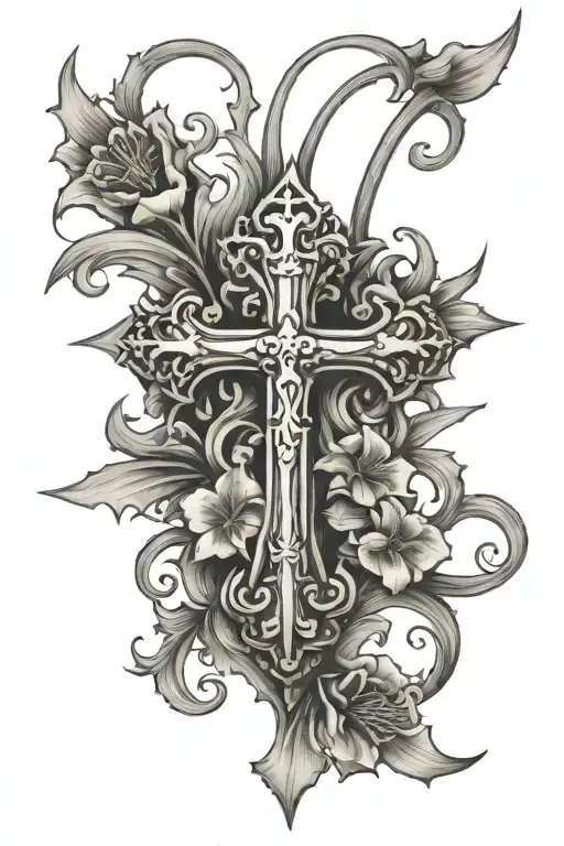 Chistian Cross With French Heraldic Lily Flower