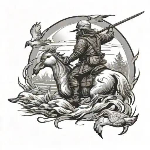 A Unique Design Combining Elements Of Vinland Saga And Duck Hunting In A Black-grey Style