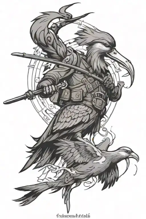 A Unique Design Combining Elements Of Vinland Saga And Duck Hunting In A Black-grey Style