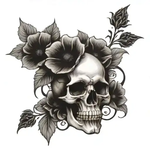 Skull And Black Flowers