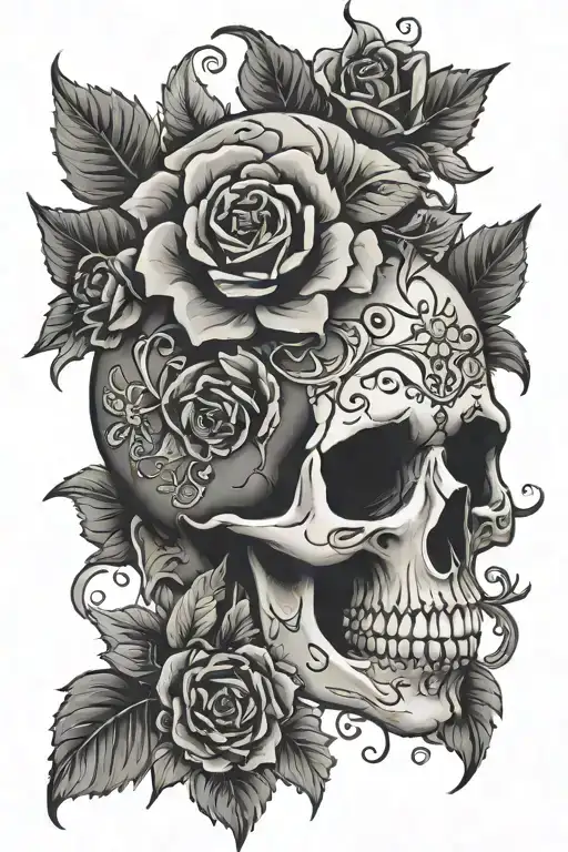 Black Flowers Ivy Skull Surrounded
