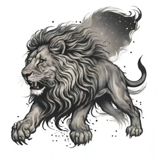 Lion Roaring Sky Filled With Stars