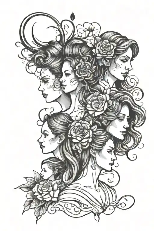 Father Mother And Three Daughters Minimalist